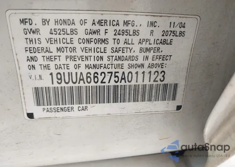2005 Acura Tl from USA, damaged, VIN 19UUA66275A011123